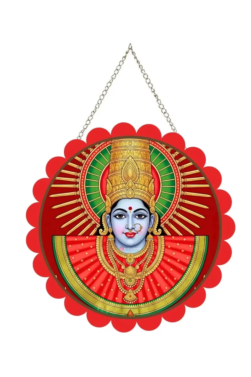 Renuka Mata Wall Hanging Photo Frame | 8 Inch Round Floral Design With Golden Hanging Chain | Decorative Religious Wall Decor For Home, Office, Temple & Pooja Room (F21946)