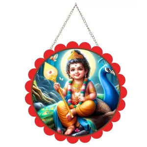 Bala Murugan Wall Hanging Photo Frame | 8 Inch Round Floral Design With Golden Hanging Chain | Decorative Religious Wall Decor For Home, Office, Temple & Pooja Room (F21961) Bala Murugan Wall Hanging Photo Frame | 8 Inch Round Floral Design With Golden Hanging Chain | Decorative Religious Wall Decor For Home, Office, Temple & Pooja Room (F21961)