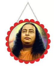 Paramhamsa Yogananda Wall Hanging Photo Frame | 8 Inch Round Floral Design With Golden Hanging Chain | Decorative Religious Wall Decor For Home, Office, Temple & Pooja Room (F21968)