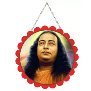 Paramhamsa Yogananda Wall Hanging Photo Frame | 8 Inch Round Floral Design With Golden Hanging Chain | Decorative Religious Wall Decor For Home, Office, Temple & Pooja Room (F21968)