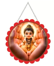 Bal Mahadev Wall Hanging Photo Frame | 8 Inch Round Floral Design With Golden Hanging Chain | Decorative Religious Wall Decor For Home, Office, Temple & Pooja Room (F21971)