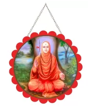 Shree Swami Samarth Maharaj Wall Hanging Photo Frame | 8 Inch Round Floral Design With Golden Hanging Chain | Decorative Religious Wall Decor For Home, Office, Temple & Pooja Room (F21995)