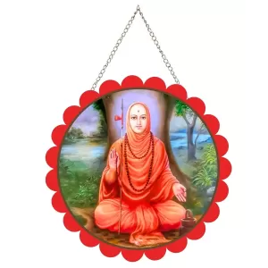 Shree Swami Samarth Maharaj Wall Hanging Photo Frame | 8 Inch Round Floral Design With Golden Hanging Chain | Decorative Religious Wall Decor For Home, Office, Temple & Pooja Room (F21995)