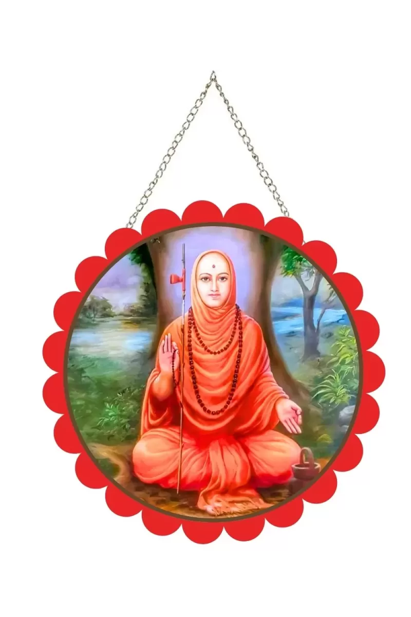 Shree Swami Samarth Maharaj Wall Hanging Photo Frame | 8 Inch Round Floral Design With Golden Hanging Chain | Decorative Religious Wall Decor For Home, Office, Temple & Pooja Room (F21995)