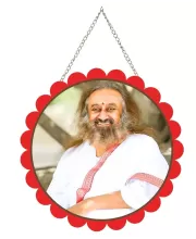 Sri Sri Ravi Shankar Wall Hanging Photo Frame | 8 Inch Round Floral Design With Golden Hanging Chain | Decorative Religious Wall Decor For Home, Office, Temple & Pooja Room (F21996)