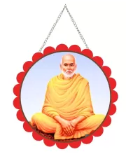 Sree Narayana Guru  Wall Hanging Photo Frame | 8 Inch Round Floral Design With Golden Hanging Chain | Decorative Religious Wall Decor For Home, Office, Temple & Pooja Room (F21997)