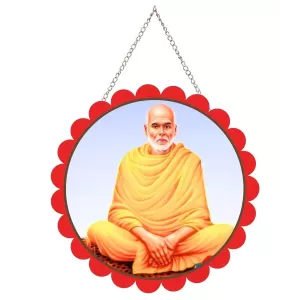 Sree Narayana Guru  Wall Hanging Photo Frame | 8 Inch Round Floral Design With Golden Hanging Chain | Decorative Religious Wall Decor For Home, Office, Temple & Pooja Room (F21997)