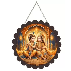 Radha Krishna Wall Hanging Photo Frame | 8 Inch Round Floral Design With Golden Hanging Chain | Decorative Religious Wall Decor For Home, Office, Temple & Pooja Room (F22008) Radha Krishna Wall Hanging Photo Frame | 8 Inch Round Floral Design With Golden Hanging Chain | Decorative Religious Wall Decor For Home, Office, Temple & Pooja Room (F22008)