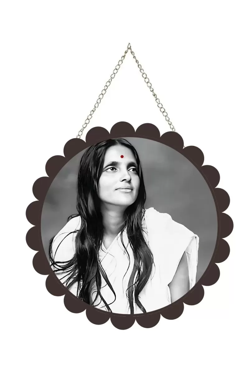Anandamayi Maa Wall Hanging Photo Frame | 8 Inch Round Floral Design With Golden Hanging Chain | Decorative Religious Wall Decor For Home, Office, Temple & Pooja Room (F22012)