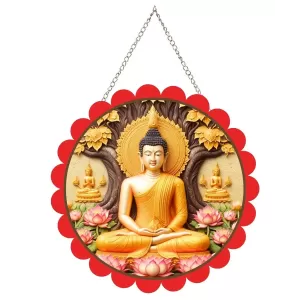 Serene Buddha Wall Hanging Photo Frame | 8 Inch Round Floral Design With Golden Hanging Chain | Decorative Religious Wall Decor For Home, Office, Temple & Pooja Room (F22015) Serene Buddha Wall Hanging Photo Frame | 8 Inch Round Floral Design With Golden Hanging Chain | Decorative Religious Wall Decor For Home, Office, Temple & Pooja Room (F22015)