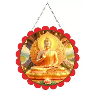 Serene Buddha Wall Hanging Photo Frame | 8 Inch Round Floral Design With Golden Hanging Chain | Decorative Religious Wall Decor For Home, Office, Temple & Pooja Room (F22016) Serene Buddha Wall Hanging Photo Frame | 8 Inch Round Floral Design With Golden Hanging Chain | Decorative Religious Wall Decor For Home, Office, Temple & Pooja Room (F22016)