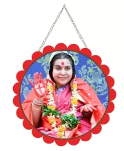 Shri Mataji Nirmala Devi Wall Hanging Photo Frame | 8 Inch Round Floral Design With Golden Hanging Chain | Decorative Religious Wall Decor For Home, Office, Temple & Pooja Room (F22022)