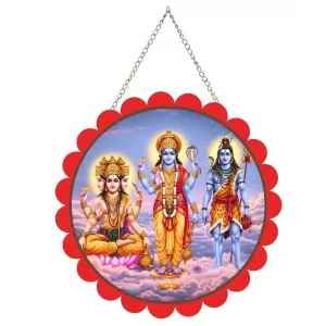 Bramha Vishnu And Shiva Wall Hanging Photo Frame | 8 Inch Round Floral Design With Golden Hanging Chain | Decorative Religious Wall Decor For Home, Office, Temple & Pooja Room (F22034) Bramha Vishnu And Shiva Wall Hanging Photo Frame | 8 Inch Round Floral Design With Golden Hanging Chain | Decorative Religious Wall Decor For Home, Office, Temple & Pooja Room (F22034)
