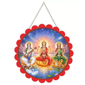 Lakshmi And Saraswathi And Parvathi Wall Hanging Photo Frame | 8 Inch Round Floral Design With Golden Hanging Chain | Decorative Religious Wall Decor For Home, Office, Temple & Pooja Room (F22038) Lakshmi And Saraswathi And Parvathi Wall Hanging Photo Frame | 8 Inch Round Floral Design With Golden Hanging Chain | Decorative Religious Wall Decor For Home, Office, Temple & Pooja Room (F22038)