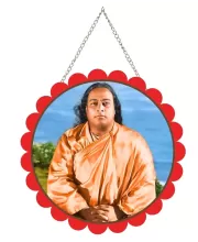 Paramahamsa Yogananada Wall Hanging Photo Frame | 8 Inch Round Floral Design With Golden Hanging Chain | Decorative Religious Wall Decor For Home, Office, Temple & Pooja Room (F22040)