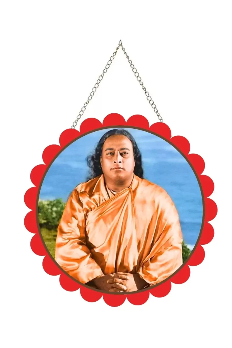Paramahamsa Yogananada Wall Hanging Photo Frame | 8 Inch Round Floral Design With Golden Hanging Chain | Decorative Religious Wall Decor For Home, Office, Temple & Pooja Room (F22040)
