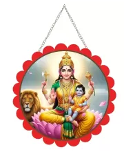 Skandamata Wall Hanging Photo Frame | 8 Inch Round Floral Design With Golden Hanging Chain | Decorative Religious Wall Decor For Home, Office, Temple & Pooja Room (F22046)