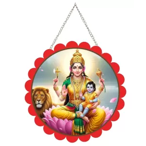 Skandamata Wall Hanging Photo Frame | 8 Inch Round Floral Design With Golden Hanging Chain | Decorative Religious Wall Decor For Home, Office, Temple & Pooja Room (F22046)