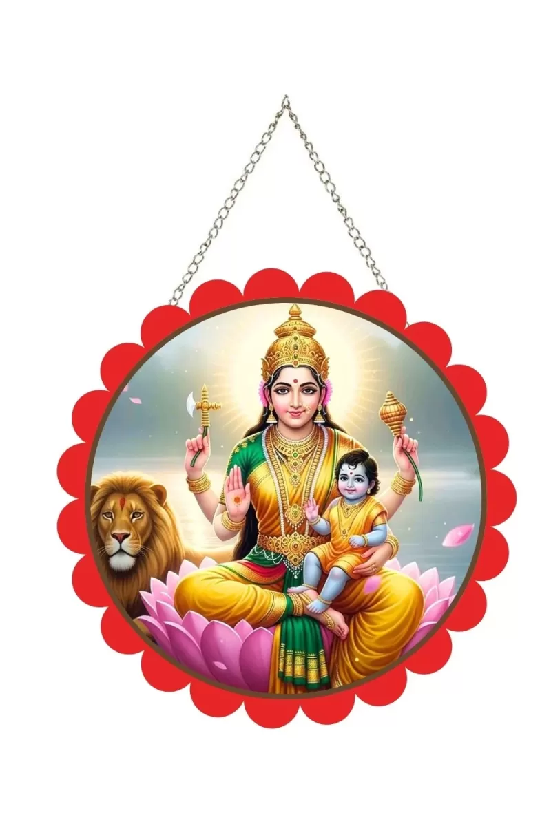 Skandamata Wall Hanging Photo Frame | 8 Inch Round Floral Design With Golden Hanging Chain | Decorative Religious Wall Decor For Home, Office, Temple & Pooja Room (F22046)