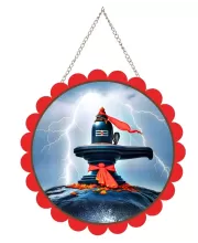 Shiva Lingam Wall Hanging Photo Frame | 8 Inch Round Floral Design With Golden Hanging Chain | Decorative Religious Wall Decor For Home, Office, Temple & Pooja Room (F22055)