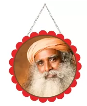Sadhguru Wall Hanging Photo Frame | 8 Inch Round Floral Design With Golden Hanging Chain | Decorative Religious Wall Decor For Home, Office, Temple & Pooja Room (F22070)