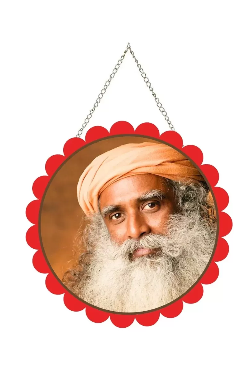 Sadhguru Wall Hanging Photo Frame | 8 Inch Round Floral Design With Golden Hanging Chain | Decorative Religious Wall Decor For Home, Office, Temple & Pooja Room (F22070)