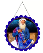 Sadhguru Wall Hanging Photo Frame | 8 Inch Round Floral Design With Golden Hanging Chain | Decorative Religious Wall Decor For Home, Office, Temple & Pooja Room (F22071)