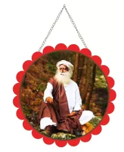 Sadhguru Wall Hanging Photo Frame | 8 Inch Round Floral Design With Golden Hanging Chain | Decorative Religious Wall Decor For Home, Office, Temple & Pooja Room (F22072)