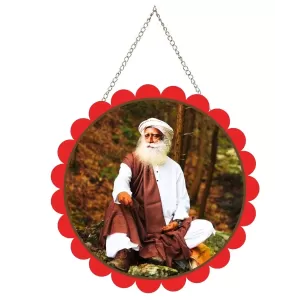 Sadhguru Wall Hanging Photo Frame | 8 Inch Round Floral Design With Golden Hanging Chain | Decorative Religious Wall Decor For Home, Office, Temple & Pooja Room (F22072)