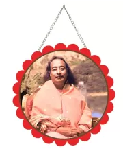 Paramahamsa Yoganananda Wall Hanging Photo Frame | 8 Inch Round Floral Design With Golden Hanging Chain | Decorative Religious Wall Decor For Home, Office, Temple & Pooja Room (F22073)