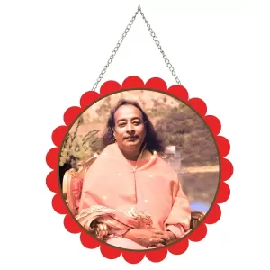 Paramahamsa Yoganananda Wall Hanging Photo Frame | 8 Inch Round Floral Design With Golden Hanging Chain | Decorative Religious Wall Decor For Home, Office, Temple & Pooja Room (F22073)