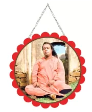 Paramahamsa Yoganananda Wall Hanging Photo Frame | 8 Inch Round Floral Design With Golden Hanging Chain | Decorative Religious Wall Decor For Home, Office, Temple & Pooja Room (F22074)