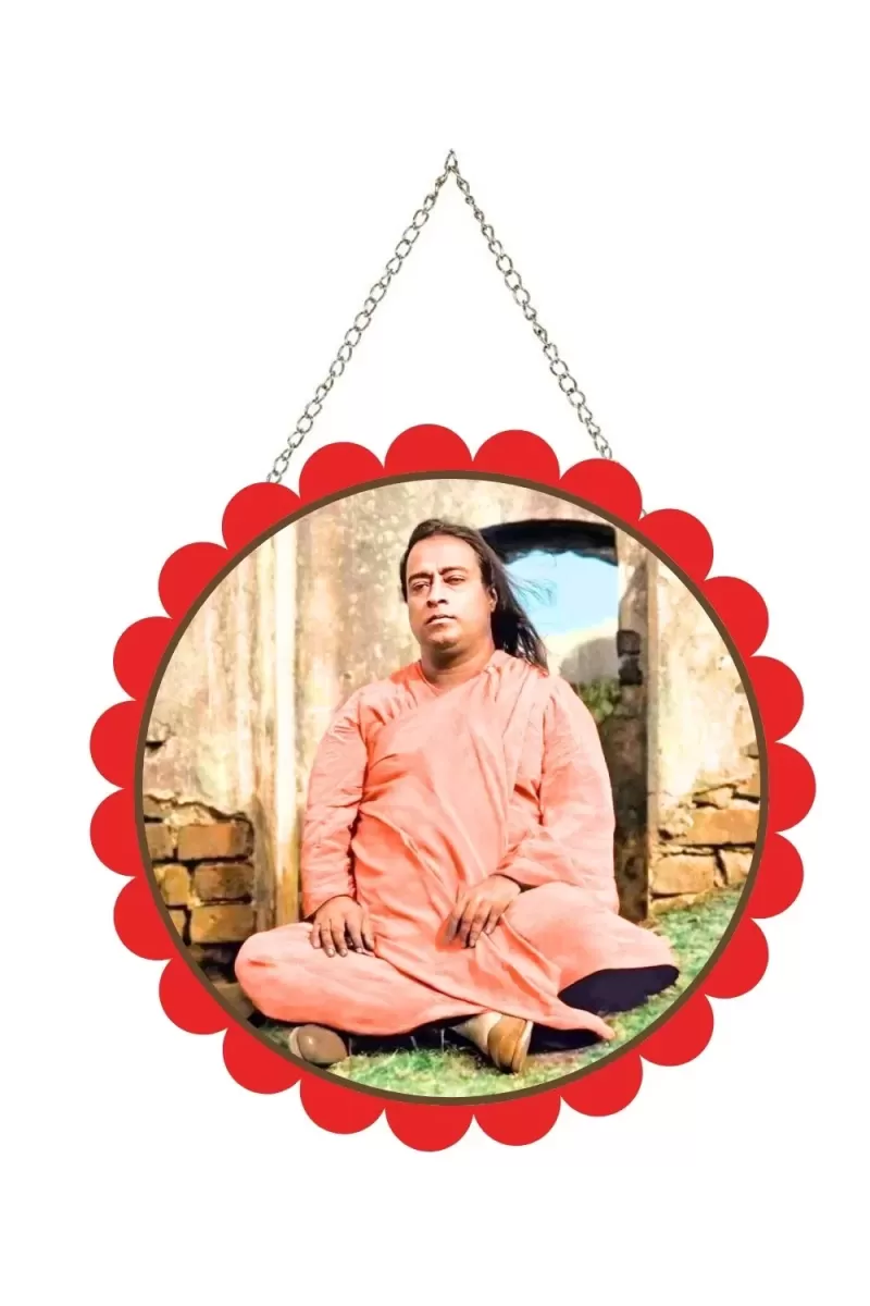 Paramahamsa Yoganananda Wall Hanging Photo Frame | 8 Inch Round Floral Design With Golden Hanging Chain | Decorative Religious Wall Decor For Home, Office, Temple & Pooja Room (F22074)