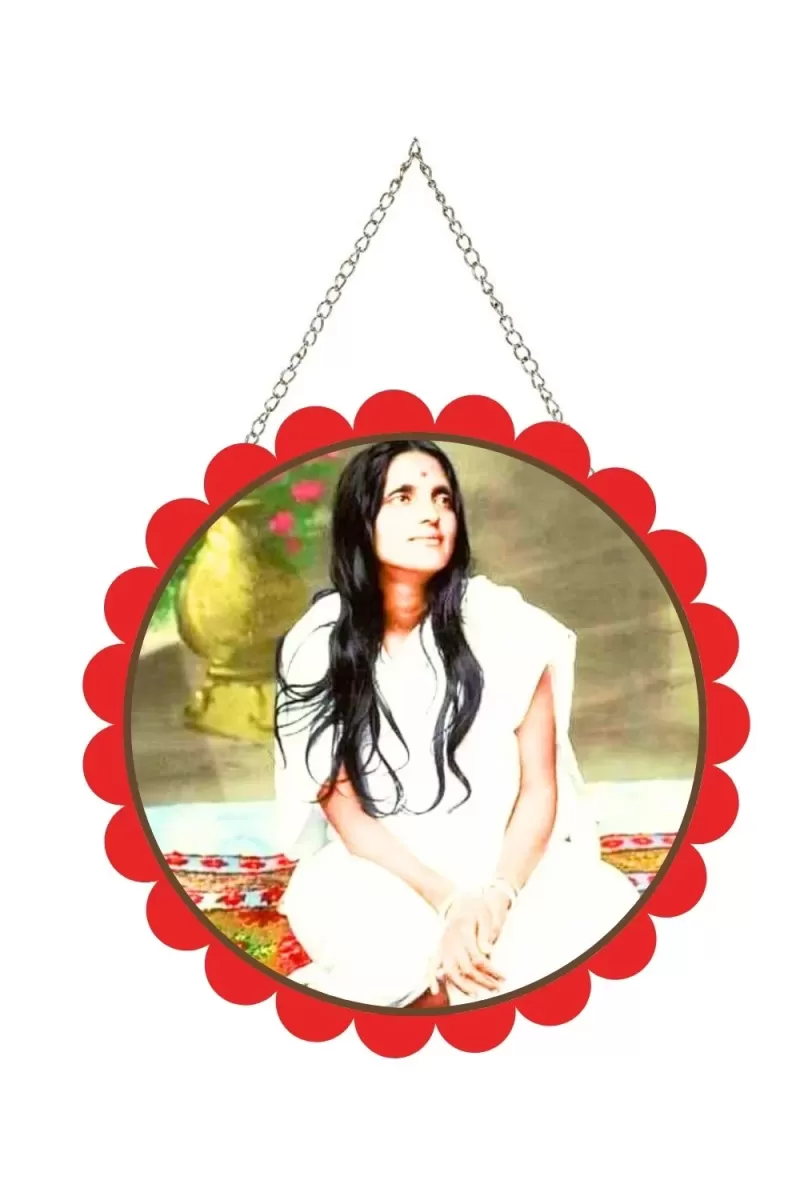 Anandamayi Maa Wall Hanging Photo Frame | 8 Inch Round Floral Design With Golden Hanging Chain | Decorative Religious Wall Decor For Home, Office, Temple & Pooja Room (F22076)