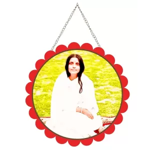 Anandamayi Maa Wall Hanging Photo Frame | 8 Inch Round Floral Design With Golden Hanging Chain | Decorative Religious Wall Decor For Home, Office, Temple & Pooja Room (F22077)