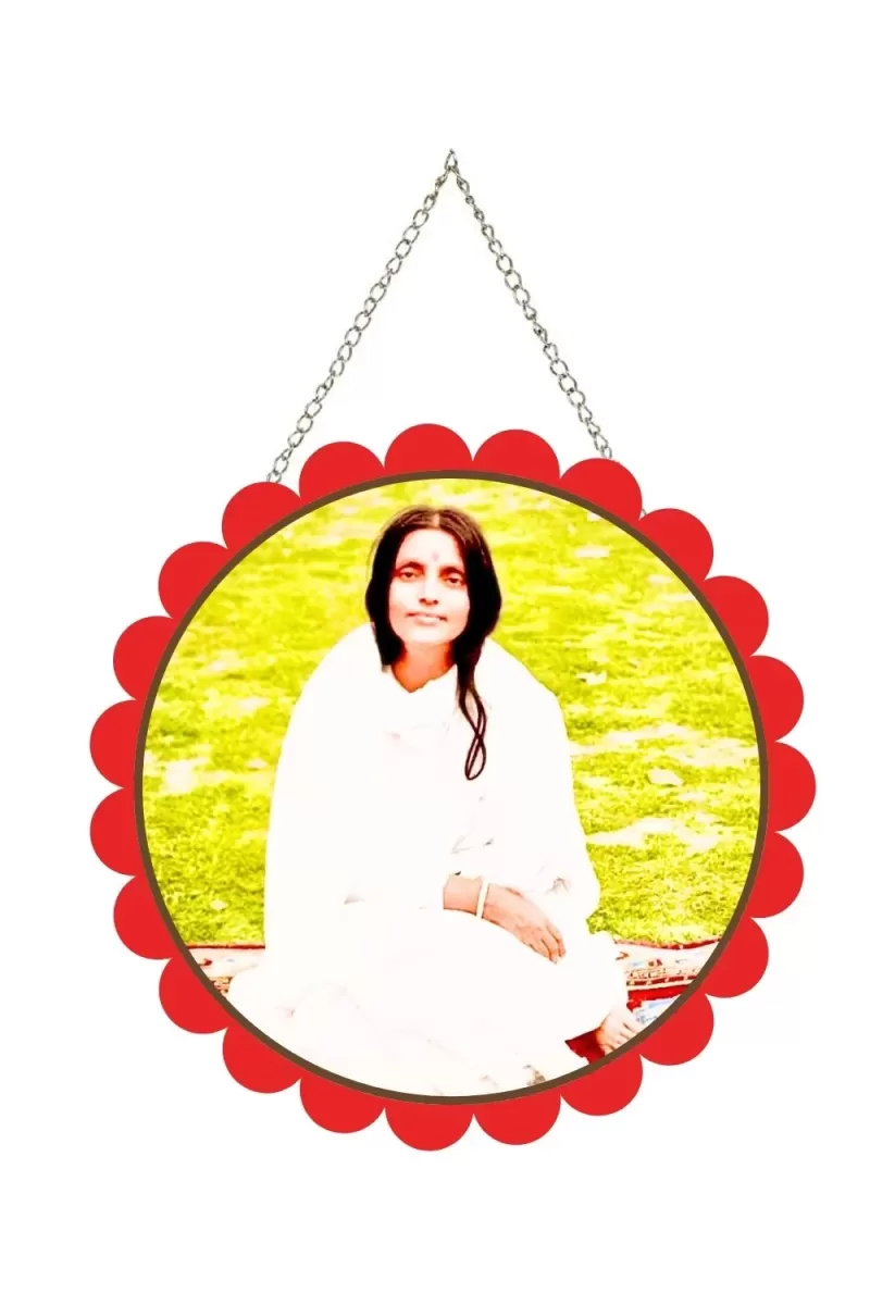 Anandamayi Maa Wall Hanging Photo Frame | 8 Inch Round Floral Design With Golden Hanging Chain | Decorative Religious Wall Decor For Home, Office, Temple & Pooja Room (F22077)