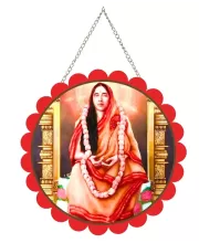 Sarada Matha Wall Hanging Photo Frame | 8 Inch Round Floral Design With Golden Hanging Chain | Decorative Religious Wall Decor For Home, Office, Temple & Pooja Room (F22078)