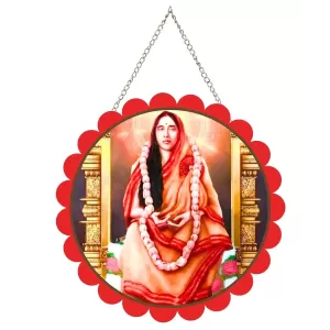 Sarada Matha Wall Hanging Photo Frame | 8 Inch Round Floral Design With Golden Hanging Chain | Decorative Religious Wall Decor For Home, Office, Temple & Pooja Room (F22078)