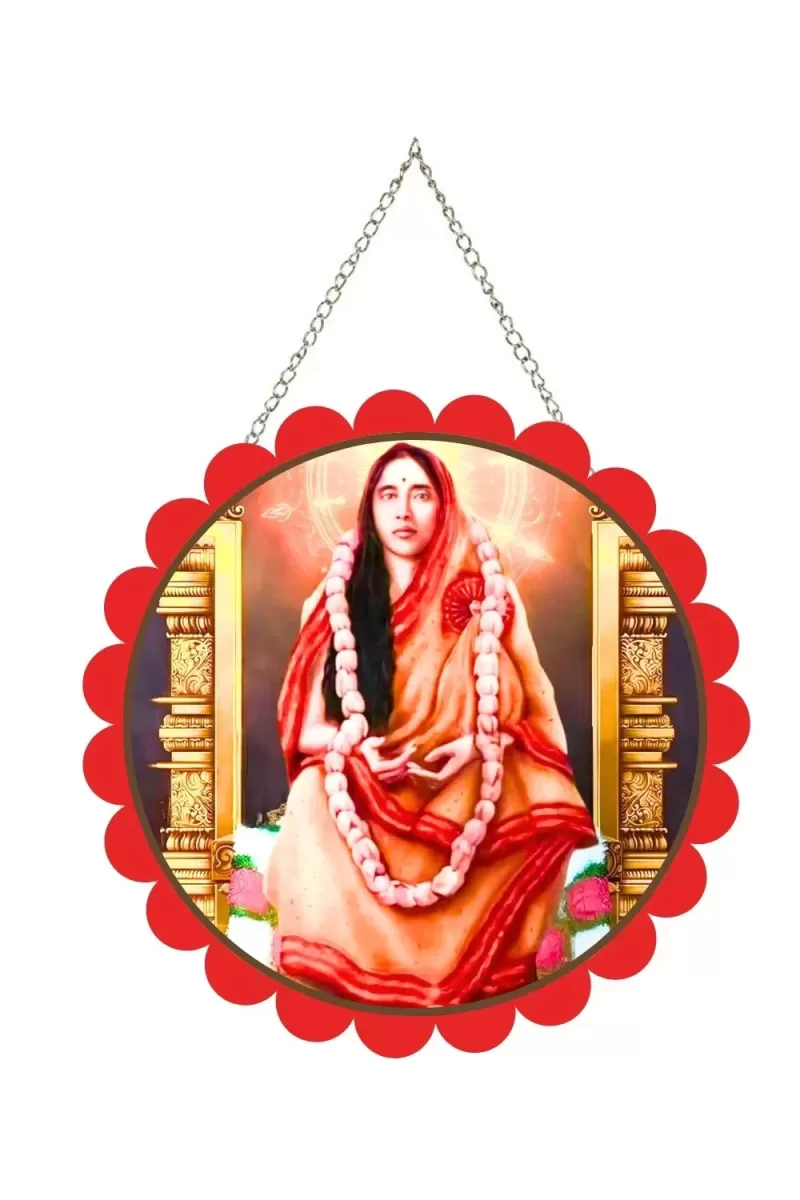 Sarada Matha Wall Hanging Photo Frame | 8 Inch Round Floral Design With Golden Hanging Chain | Decorative Religious Wall Decor For Home, Office, Temple & Pooja Room (F22078)