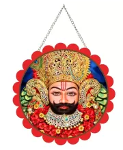 Khatu Shyam Wall Hanging Photo Frame | 8 Inch Round Floral Design With Golden Hanging Chain | Decorative Religious Wall Decor For Home, Office, Temple & Pooja Room (F22083)
