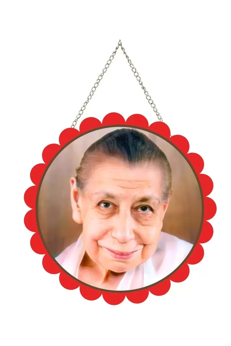 Mirra Alfassa Wall Hanging Photo Frame | 8 Inch Round Floral Design With Golden Hanging Chain | Decorative Religious Wall Decor For Home, Office, Temple & Pooja Room (F22085)