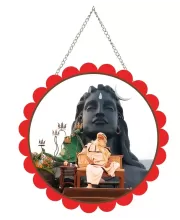 Sadhguru Wall Hanging Photo Frame | 8 Inch Round Floral Design With Golden Hanging Chain | Decorative Religious Wall Decor For Home, Office, Temple & Pooja Room (F22086)