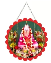 Mother Sri Sarada Devi Wall Hanging Photo Frame | 8 Inch Round Floral Design With Golden Hanging Chain | Decorative Religious Wall Decor For Home, Office, Temple & Pooja Room (F22120)