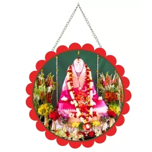 Mother Sri Sarada Devi Wall Hanging Photo Frame | 8 Inch Round Floral Design With Golden Hanging Chain | Decorative Religious Wall Decor For Home, Office, Temple & Pooja Room (F22120)