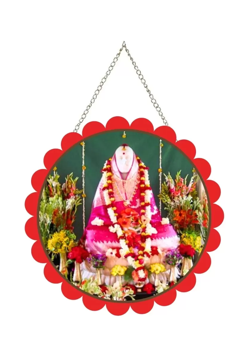 Mother Sri Sarada Devi Wall Hanging Photo Frame | 8 Inch Round Floral Design With Golden Hanging Chain | Decorative Religious Wall Decor For Home, Office, Temple & Pooja Room (F22120)