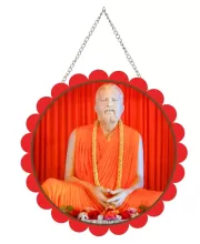 Ramakrishna Paramahamsa Wall Hanging Photo Frame | 8 Inch Round Floral Design With Golden Hanging Chain | Decorative Religious Wall Decor For Home, Office, Temple & Pooja Room (F22121)