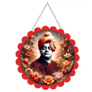 Swami Vivekananda Wall Hanging Photo Frame | 8 Inch Round Floral Design With Golden Hanging Chain | Decorative Religious Wall Decor For Home, Office, Temple & Pooja Room (F22122) Swami Vivekananda Wall Hanging Photo Frame | 8 Inch Round Floral Design With Golden Hanging Chain | Decorative Religious Wall Decor For Home, Office, Temple & Pooja Room (F22122)