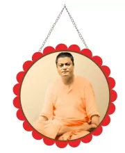 Swami Vivekananda Wall Hanging Photo Frame | 8 Inch Round Floral Design With Golden Hanging Chain | Decorative Religious Wall Decor For Home, Office, Temple & Pooja Room (F22123)
