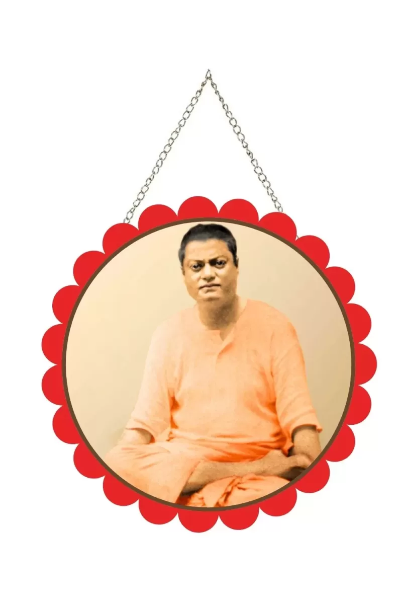 Swami Vivekananda Wall Hanging Photo Frame | 8 Inch Round Floral Design With Golden Hanging Chain | Decorative Religious Wall Decor For Home, Office, Temple & Pooja Room (F22123)