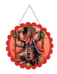 Kaali Maa Wall Hanging Photo Frame | 8 Inch Round Floral Design With Golden Hanging Chain | Decorative Religious Wall Decor For Home, Office, Temple & Pooja Room (F22124)